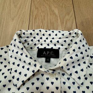 *SOLD* A.P.C. Blue Hearts Motif 100% Cotton Button Dress Shirt Women's